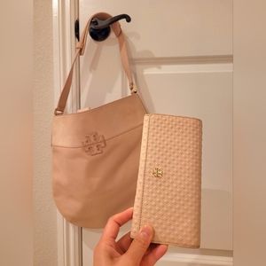 Tory Burch pink tote bag and wallet
